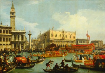 Artworks by 350 Famous Artists Painting - Bucintoro Returning To Molo On Ascension Day Canaletto